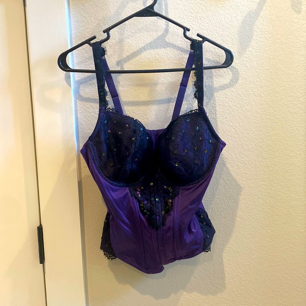 New Purple & Black Eyelash Lace Sequin Beautiful Bustier Lingerie Corset Top